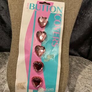 Vintage Set of 6 Pink Crystal Heart Button Covers